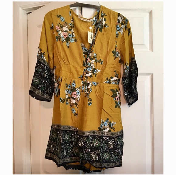 Floral Romper Mustard color - Picture 3 of 4